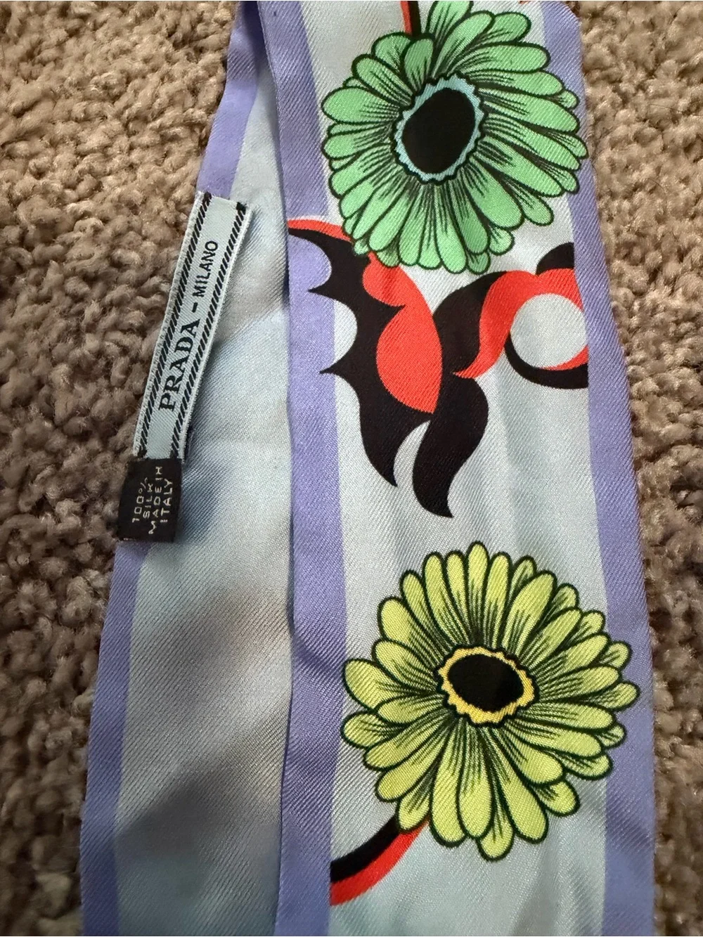 PRADA Lavender Floral Silk Twilly with Multicolor Blooms